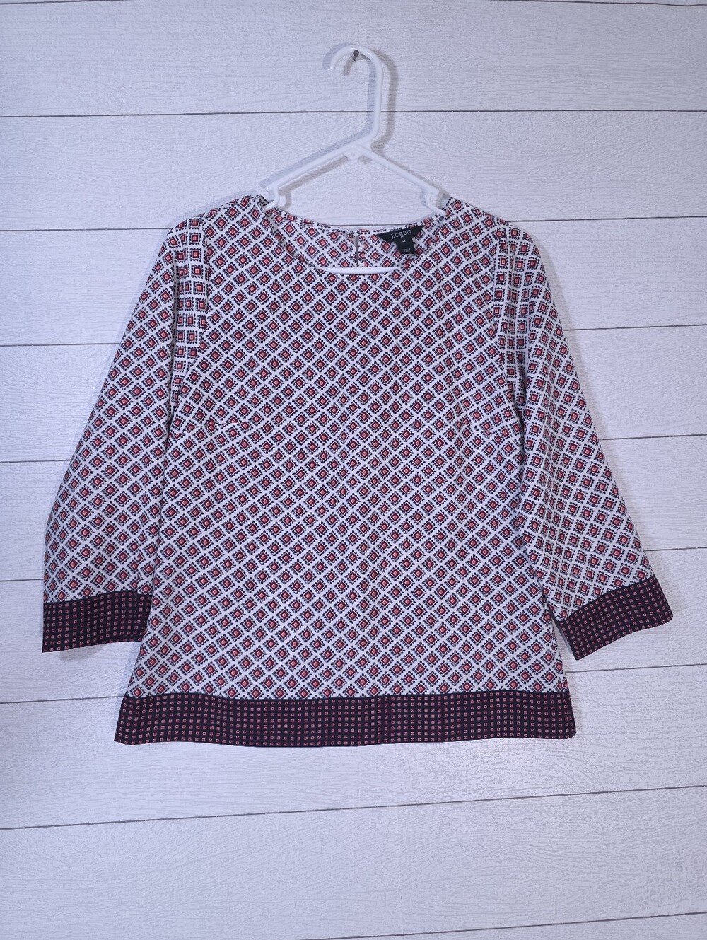 J.Crew Retro Geometric Medallion 3/4 Sleeve Blouse XS - Small Office Siren
